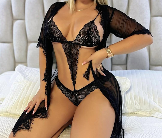 Conjunto Enterizo en Encaje + Kimono Mallatex Donabella | Lencería Sexy Elegante con Pago Contra Entrega en Colombia