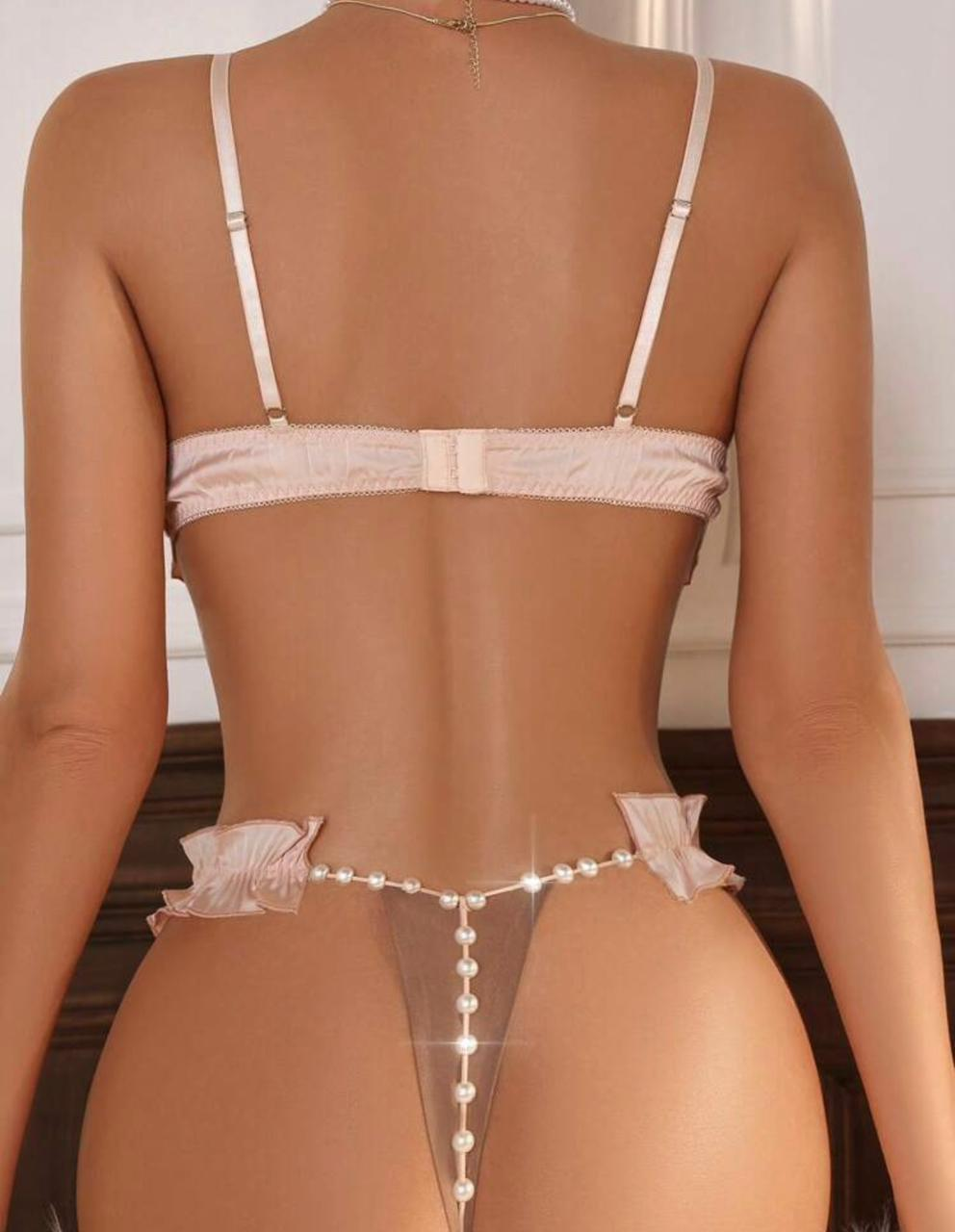 Set Perla Donabella | Lencería Satinada con Perlas y Encaje – Pago Contra Entrega Colombia