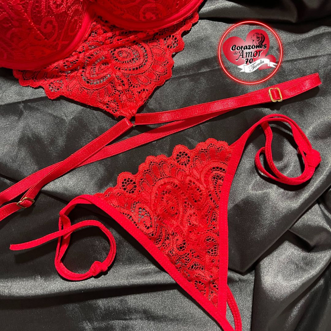 Conjunto Lencería Copa Donabella | Brasier Estructurado en Encaje + Tanga Sensual con Pago Contra Entrega en Colombia