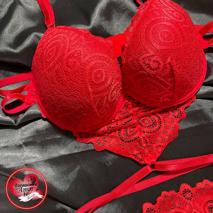 Conjunto Lencería Copa Donabella | Brasier Estructurado en Encaje + Tanga Sensual con Pago Contra Entrega en Colombia