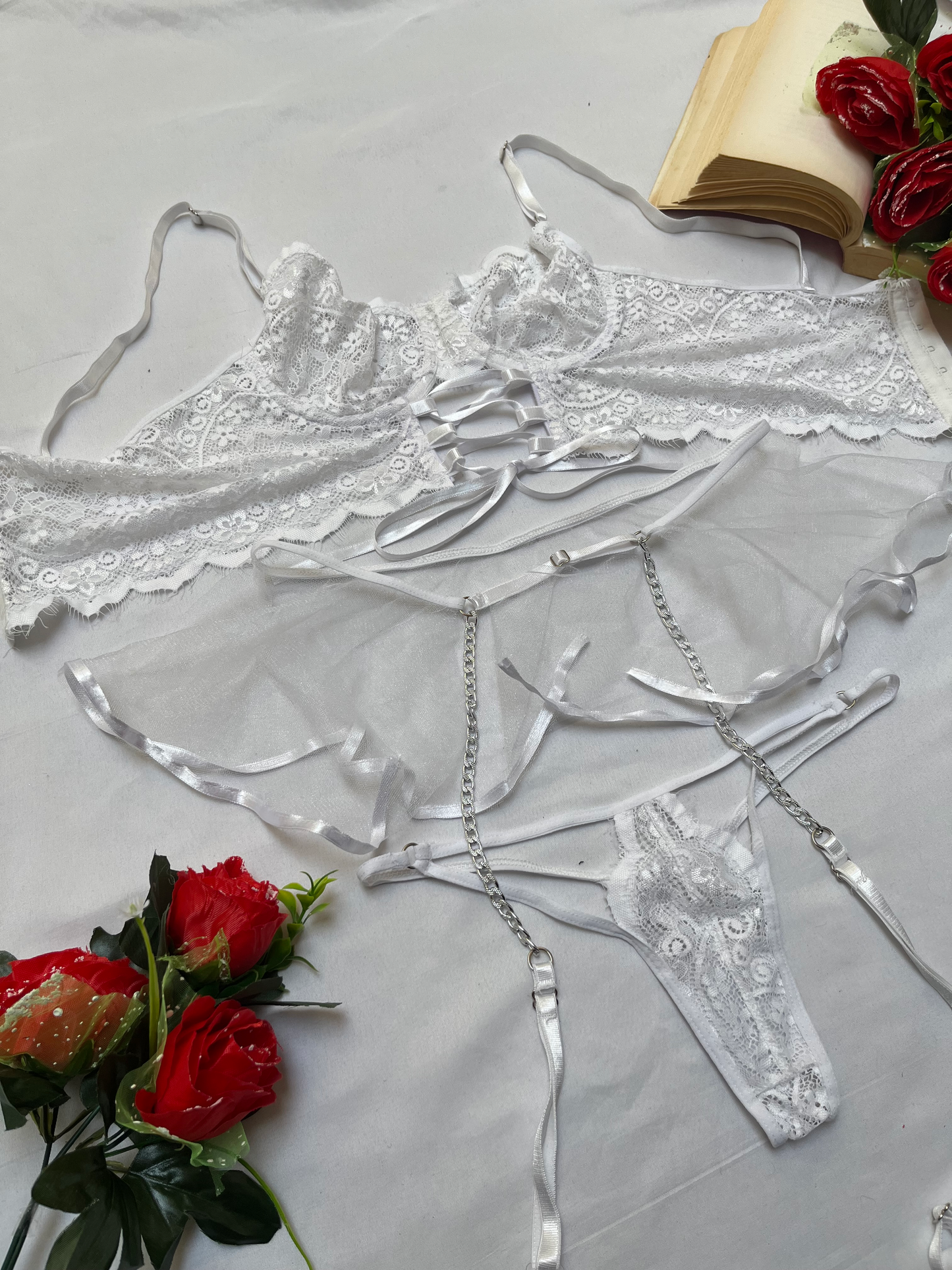 Conjunto Aurora Blanche Donabella | Lencería Blanca Sexy con Bustier y Ligas – Pago Contra Entrega en Colombia