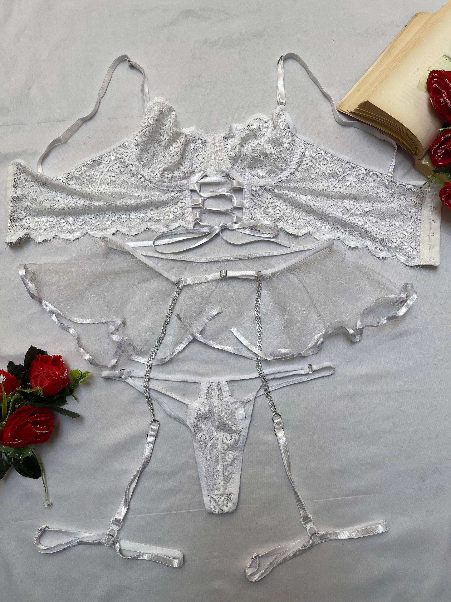 Conjunto Aurora Blanche Donabella | Lencería Blanca Sexy con Bustier y Ligas – Pago Contra Entrega en Colombia