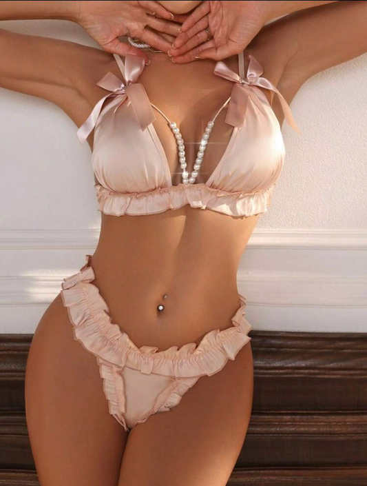 Set Perla Donabella | Lencería Satinada con Perlas y Encaje – Pago Contra Entrega Colombia